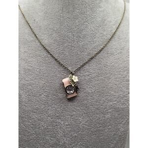 Claire's Pink Camera Pendant Necklace Vintage Inspired Clear Crystal Charm